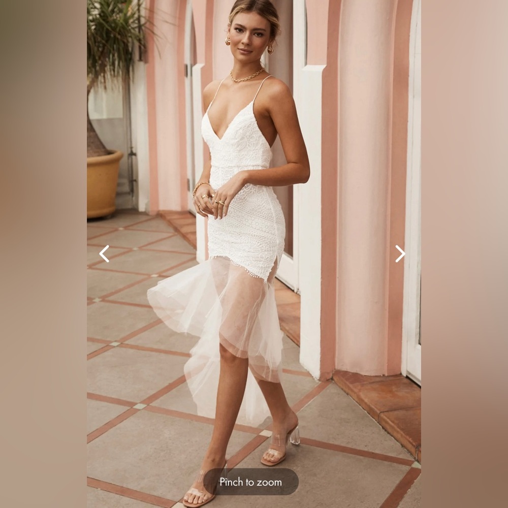 Mon Amour Lace Detail Tulle Mesh Hem Dress